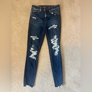 American Eagle Outfitters Blue Skinny Jeans with Authentic Distressing